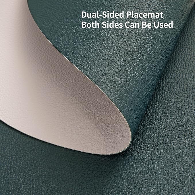 Myir JUN Placemats, Dual-Sided Placemats Waterproof Faux Leather Placemats Set of 6 Place Mats and Coasters Non-Slip Washable Table Mats for Dining Table (Beige Green, Set of 6)
