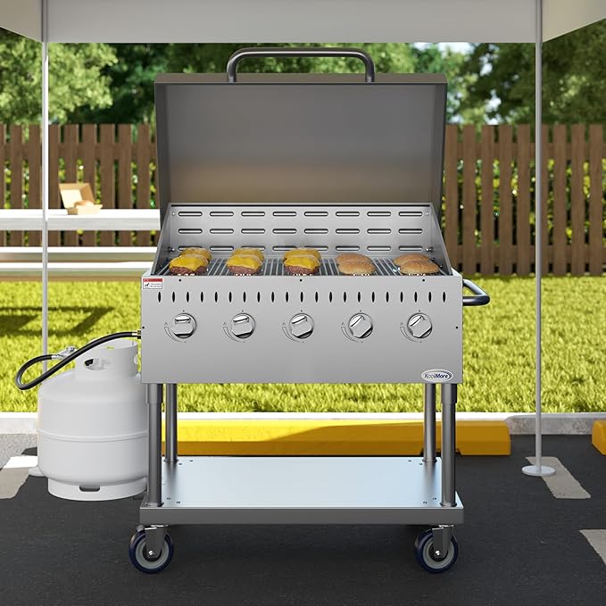 36 in. Commercial Outdoor Propane Gas Grill With Roll Dome Cover in Stainless-Steel (CGKIT3-36D)