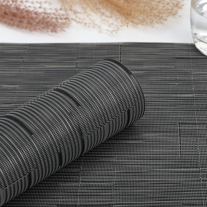 Myir JUN Table Runner, Vinyl Table Runner Indoor 72 Inch Long Arbitrarily Cropped Runner for Table Heatproof for Home Party (Black-Gray, 15 x 72 inch)
