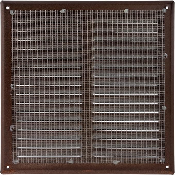 Square Ventilation Grille / 10" x 10" Inch Inside Measurement/Brown Metal Air Vent Louver - Inside/Outside use / 11.6" x 11.6" Inch Outer Measurement