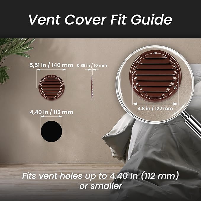 Repa Market 5-Pack 4 Inch (Opening Dimensions) Round Air Vent Cover/Brown Galvanized Steel Louvered Grill Cover with Mesh Screen/Wall or Ceiling Vent/HVAC Register for DIY Home Improvement