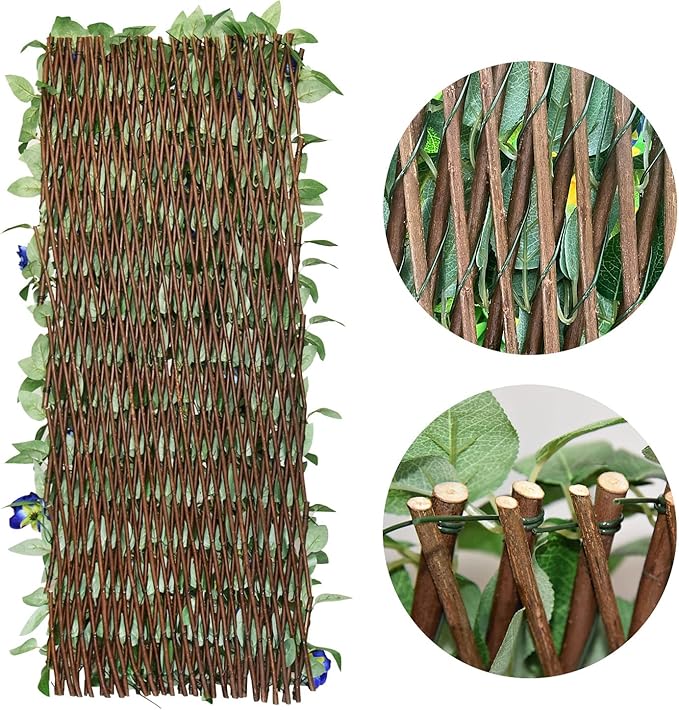 Expandable Fence Privacy Screen for Balcony Patio Outdoor,Decorative Faux Ivy Fencing Panel,Artificial Hedges (Single Sided Leaves) (2, Blue Flowers)