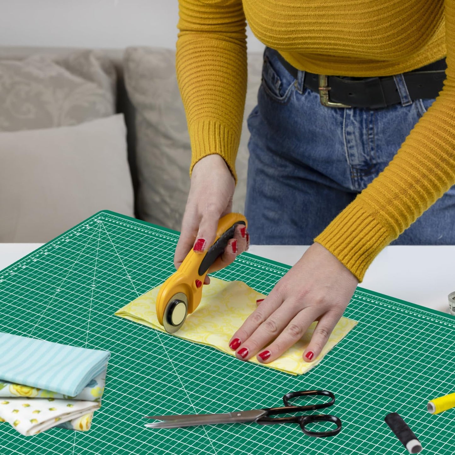 Headley Tools 39.4'' X 78.7'' Thickened Self Healing Cutting Mat, Rotary Cutting Sewing Mat for Crafts, Durable 5-Ply Table Cutting Board for Fabric Quilting Leather Hobby Project, Green