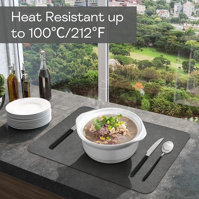 PU Leather Placemats Set of 6 Table Mats Heat Resistant Kitchen Place Mats, Waterproof Wipeable Dining Table Placemats for Home Party Outdoor, 15.8 x 11.8 inches (Grey/Black)