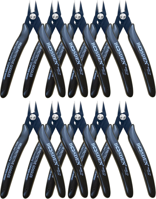 170 Wire Cutters, 10 Pack, Flush Cut Pliers 5 Inch, BOOSDEN Micro Wire Cutters Diagonal Cutting Pliers, Flush Cutter for Jewelry Making, Wire Snips Nippers for Artificial Flowers, Crafts, Zip Ties