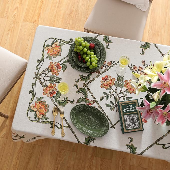 patdrea Designer Linen Square Tablecloth,Vintage French Floral Tablecloths,Wrinkle Free Table Cloth,Decorative Table Cover Cloth for Kitchen,Dining,Tea Party,Home,Christmas,55"*55"