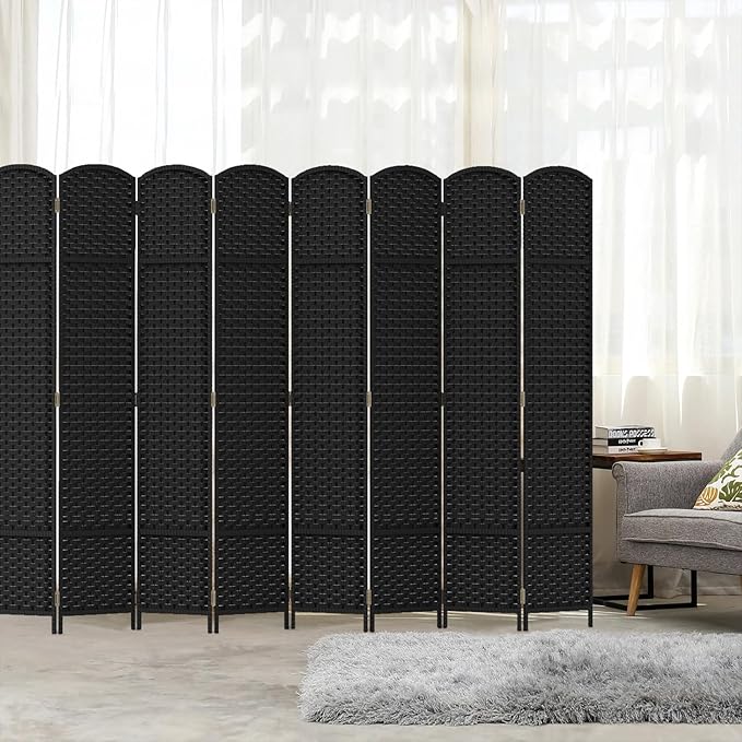 Room Divider 8 Panel Screen 5.6 Ft Tall Partition Room Dividers Black Privacy Screens Folding Room Separation Free Standing Waterproof Wood Frame Wall Divider