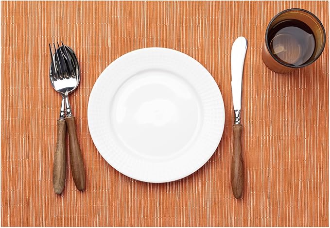 LEXMORE Placemats Set of 12 Vinyl/Plastic Woven Place Mats for Kitchen Table Indoor/Outdoor Washable Placemat Wipeable Dining Table Mats(Orange)