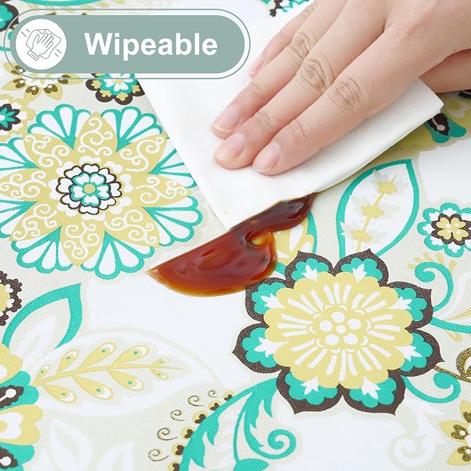 misaya Rectangle Waterproof Vinyl Table Cloth, Wipeable Tablecloth with Flannel Backing, Plastic Table Cover for Dinner, Picnic, Indoor and Outdoor (Paisley Flower, 60" x 102")