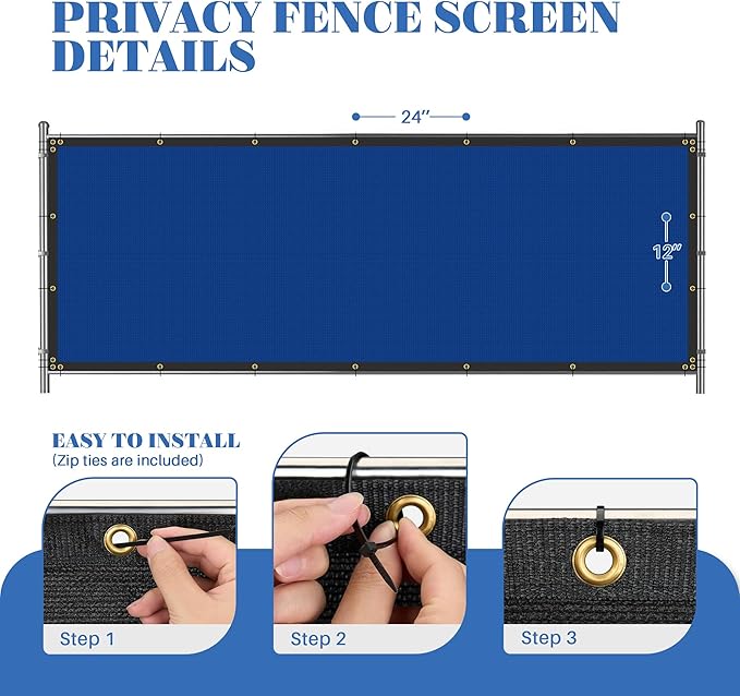 ECOOPTS 8'x183' Privacy Fence Screen Windscreen with Copper Grommets, Fit for Commercial Fence and Residential Garden Outdoor 90% UV Blockage, Cable Zip Ties Included (Blue)