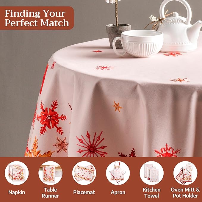 Maison d' Hermine Table Cloth Round Table 100% Cotton 63 Inches Fall Tablecloth Reusable Everyday Use for Thanksgiving Christmas Decorations Dining Farmhouse Party (Crystal Star)