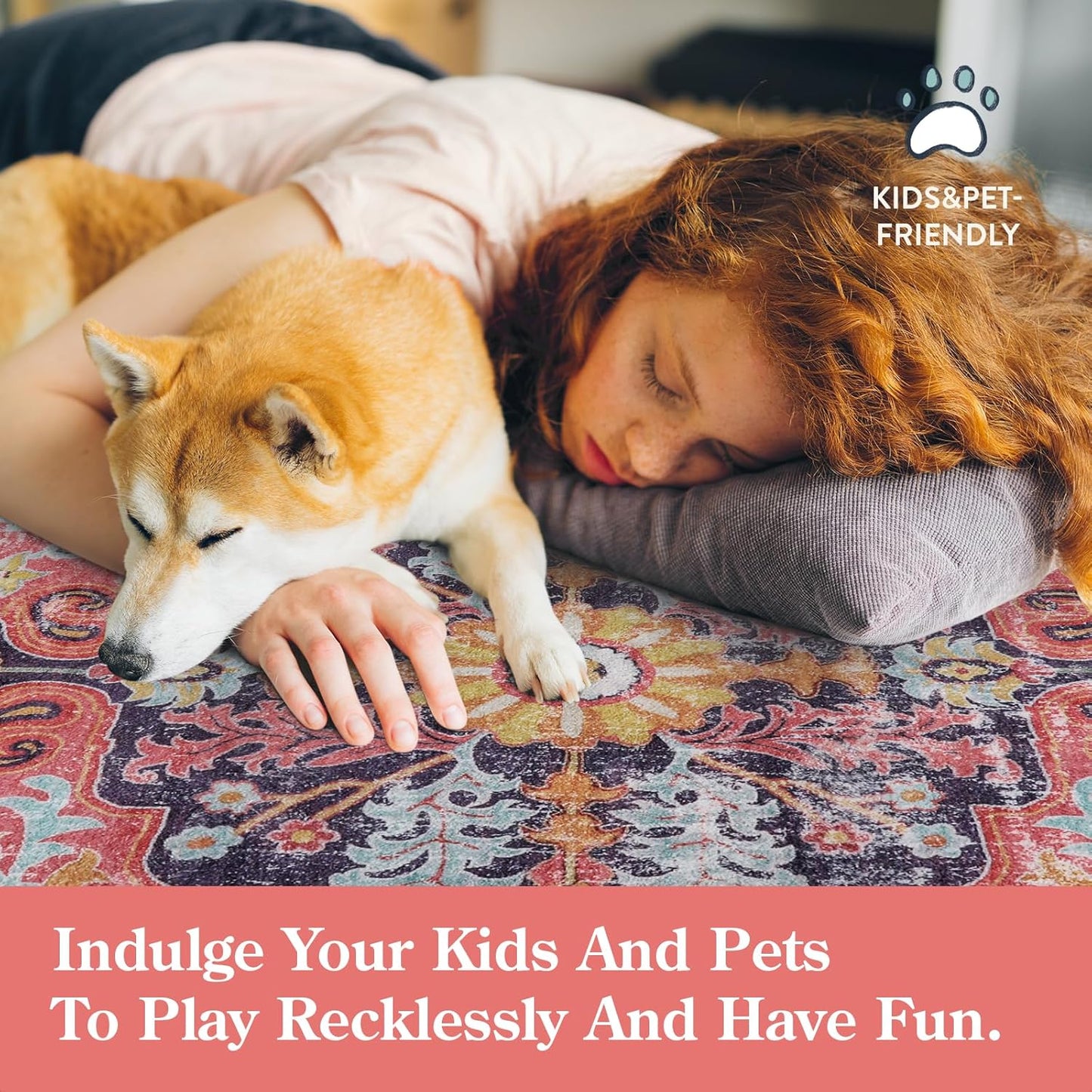 Lahome Bohemian Floral Medallion Area Rug - 2x3 Small Hot Pink Bath Rug Kitchen Sink Mat, Machine Washable Non-Slip Soft Indoor Carpet for Doormat Bedside Apartment Entrance, Fuchsia/Multi