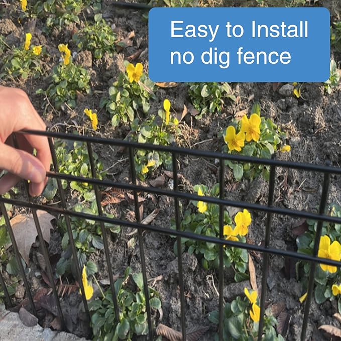 32x10-inch No Dig Animal Barrier Fence, 15 Pack Black Dig Protective Fence with 1.5 inch Spike spacing, Dog/Rabbit/Groundhog Underground Galvanized Outdoor Garden Metal Fence