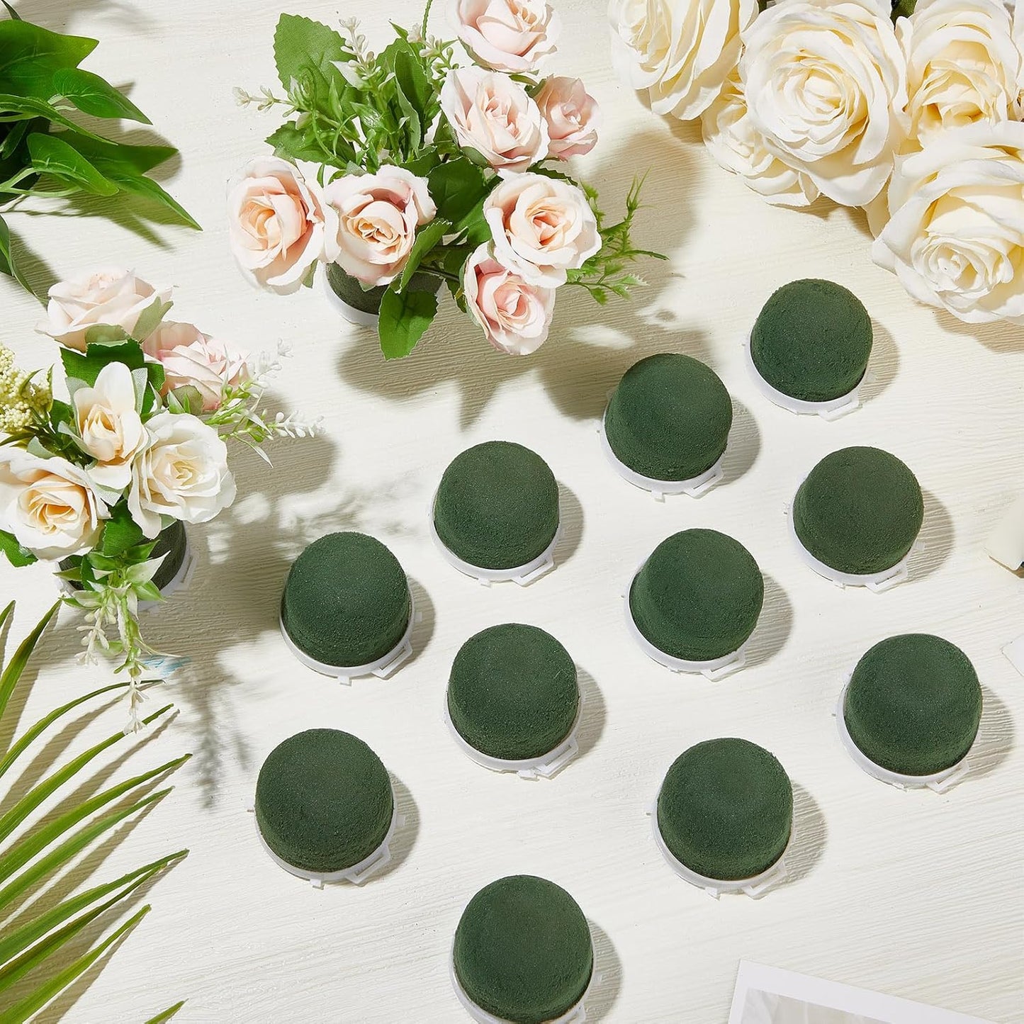 Tessco 12 Pcs Mini Floral Foam Holder Round Floral Foam with Green Arrangement Wire Arrangement Supplies for Table Wedding Wine Bottle Decor