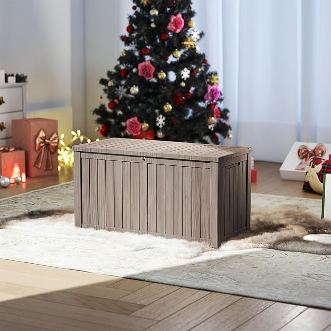 180 Gallon Outdoor Storage Box Waterproof, Resin Deck Boxes with Lockable Lid & UV-Resistant for Patio, Pool, Garden Furniture Cushions & Accessories, Coffee