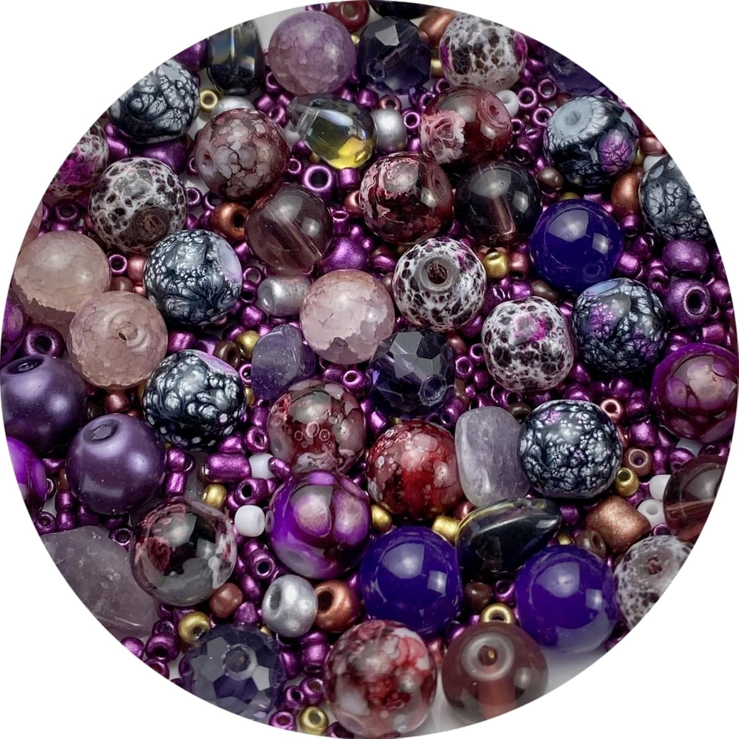 Assorted Glass Resin Beads Multi Size Colors Smooth Cracked Gravel Millet Spacer Beads for Bracelets Necklace Earring DIY Jewelry Making Craft(Deep Purple Series)