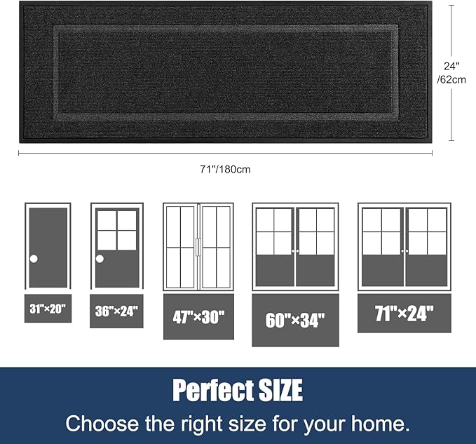 Extra Large Front Door Mat Outside Entrance Indoor Doormat, 71" x 24" Outdoor Mats for Patio Waterproof, Outdoor Door Mats for Outside Entry, Indoor Rugs for Entryway, Sturdy Natural Rubber, Black