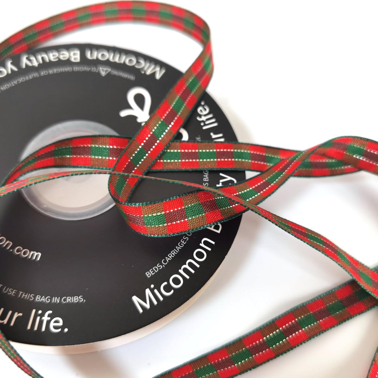 Micomon X'Mas Gingham Ribbon Green Red Metallic Gingham Ribbon 25 Yards Each Roll 100% Polyester (3/8",RedGreenGold)