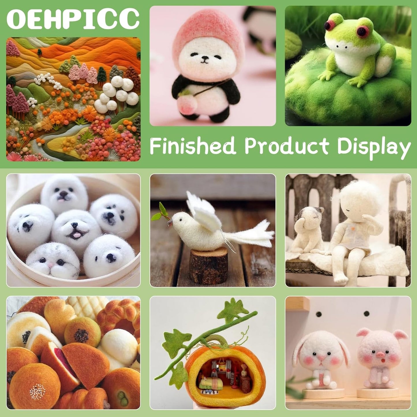 OEHPICC 128 Pcs Needle Felting Tools, 6×6 Inch Wool Felting Pad, 102 Pcs Felting Needles, Felting Tools with 3 Size Wooden Handle Holder for DIY Wool Felting Projects