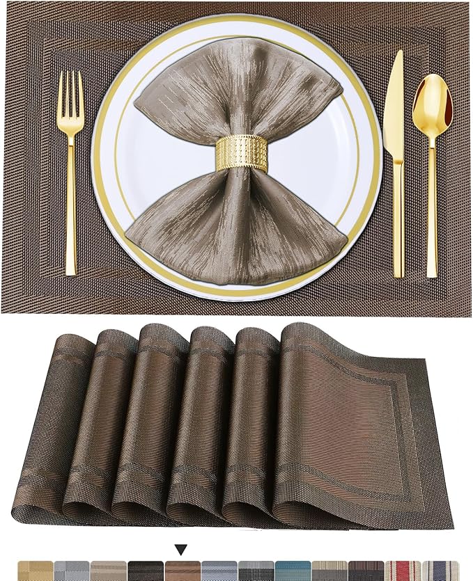 BETEAM Placemats Set of 8, Woven Vinyl Placemat for Dining Table Washable Wipeable Kitchen Place Mats Durable Indoor Outdoor Table Mats