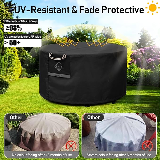 QH.HOME Fire Pit Cover Round, 100% Waterproof, 600D Strong Tear Resistant, Outdoor Firepit Covers Round Fits 33",34 inch ,35 inch,36 inch Fire Pit Cover, 36” Dia X 20”H -Black .