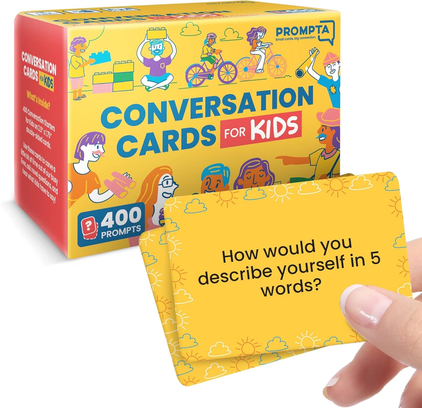 400 Conversation Cards for Kids – Engage Kids, Laugh, and Grow Closer During Family Dinner, Game Night, and Road Trips – Have Fun Building Social-Emotional Skills - Super Portable 2.5" x 1.75" Cards