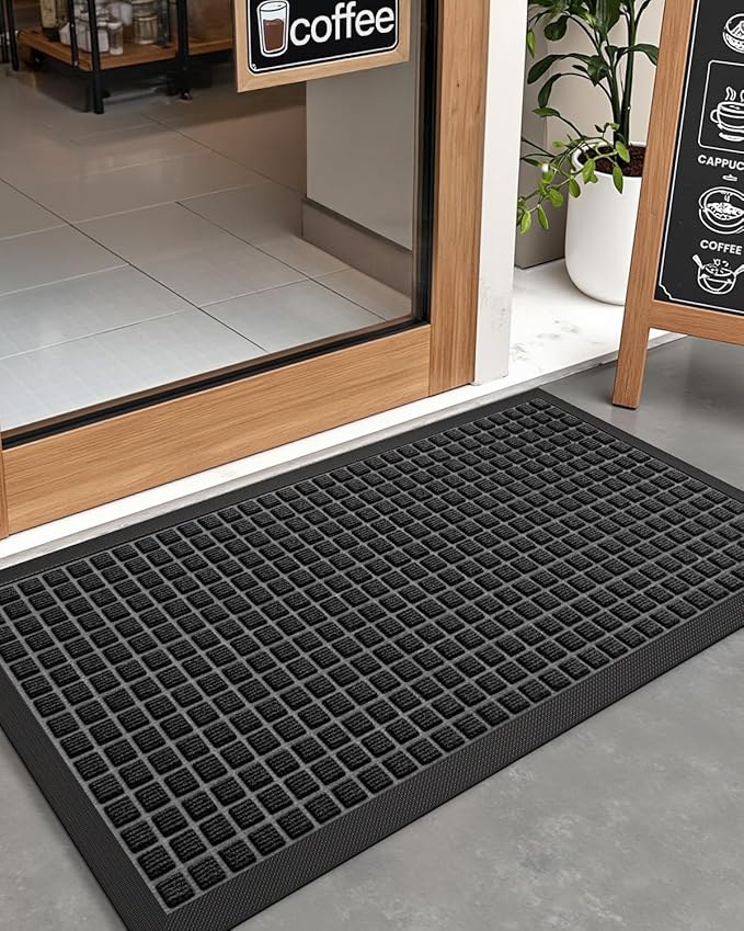 DEXI Front Door Mat Outside Entrance, 2x3 ft Rubber Entry Doormat Heavy Duty, Welcome Mats Non Slip for Inside House Floor Entryway Double Doors Exterior Patio, Checkered Black
