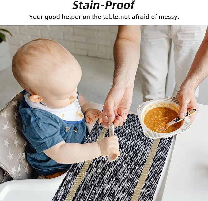 Vinyl Placemats Set of 8, PVC Woven Washable Non-Slip Table Mats, Heat Resistant Wrinkle Free Place Mats for Dining Table, Easy to Clean (Dark Blue)