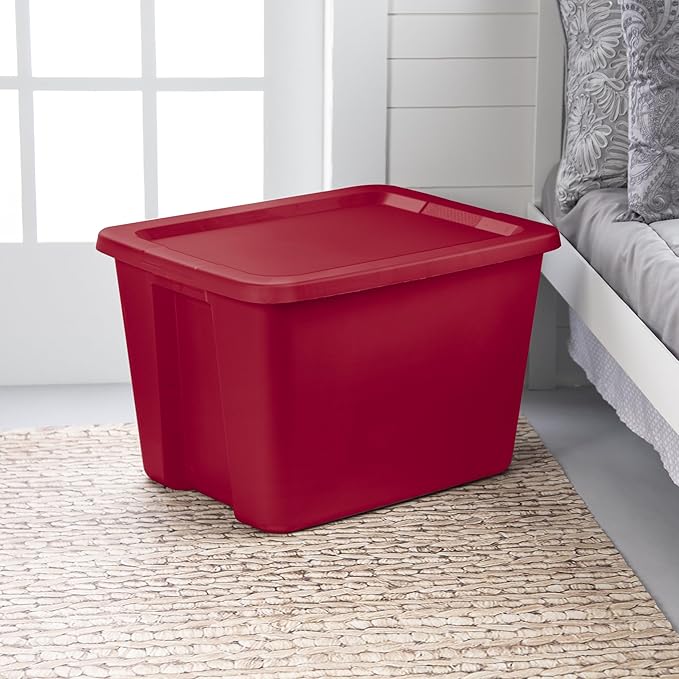 6-Pack 18 Gallon Red Plastic Storage Bins with Lids, Stackable Storage Totes with Secure Snap-On Lid & Textured Handles for Home Organization, Garage, Closet, Basement