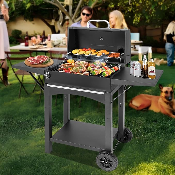 Charcoal Grills Outdoor BBQ Grill with 2 Side Table,Barbecue Grill Smoker with 343 Sq.in.Cooking Area for Outdoor Cooking Backyard Camping Picnics Beach by DNKMOR