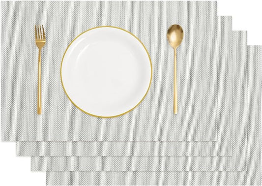 uxcell Faux Linen Placemats, 12x18 Inch Heat Resistant Place Mats Machine Washable Non-Slip Cloth Placemats for Dining Table Kitchen Indoor Outdoor Home Decoration(Gray,4Pcs)