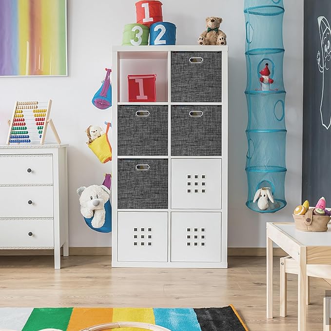 Posprica 13x15x13in Collapsible Storage Bins, Fabric Foldable Cube Storage Boxes, Decorative Storage Baskets Organizer for IKEA Kallax, Shelves, Closet, Clothes, Toy, Set of 4-Black