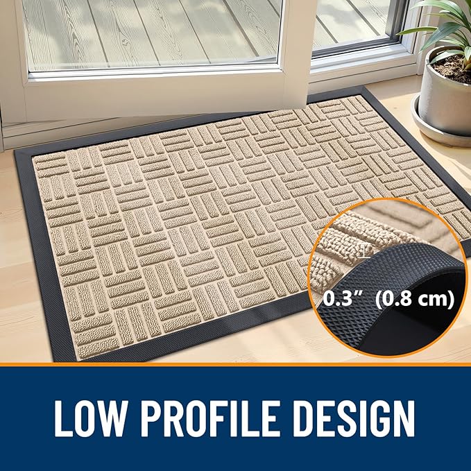 OLANLY Front Door Mat Outside Entrance 59x23, Absorbent, Heavy Duty Sturdy Natural Rubber Doormat Indoor Outdoor, Non-Slip, Stain and Fade Resistant, Low Profile Floor Mat for Entryway, Latte White