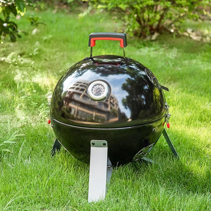 GREEN PARTY 18" Vertical Charcoal Smoker Grill Bullet Water Smoker Barbeque Grill, Outdoor BBQ Smokers Portable Meat Smoker Grill for Deck Patio Backyard Balcony Parties