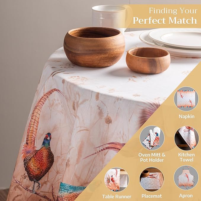 Maison d' Hermine Table Cloth Round Table 100% Cotton 69 Inches Fall Tablecloth Reusable Everyday Use for Thanksgiving Christmas Decorations Dining Farmhouse Party (Faisan D'Automne)