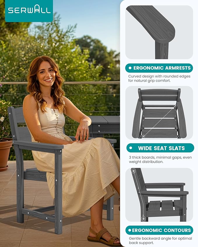 SERWALL HDPE Outdoor Dining Chair, Patio Dining Chair for Deck, Gray
