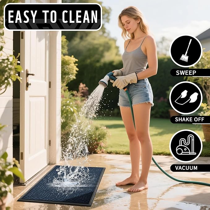 Yimobra Large Door Mat 36x24, All-Weather Waterproof Outdoor Mats for Front Door, Non Slip Rubber Doormat for Patio Proch Outside Entryway Indoor, Blue