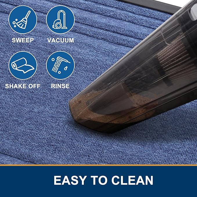 Buganda Front Door Mat Indoor Outdoor Entrance, Non-Slip Natural Rubber Doormats, Easy Clean, Low Profile, Dirt Trapper Entryway Floor Mats for Outside, Garages and Patios, 29.5x17, Blue