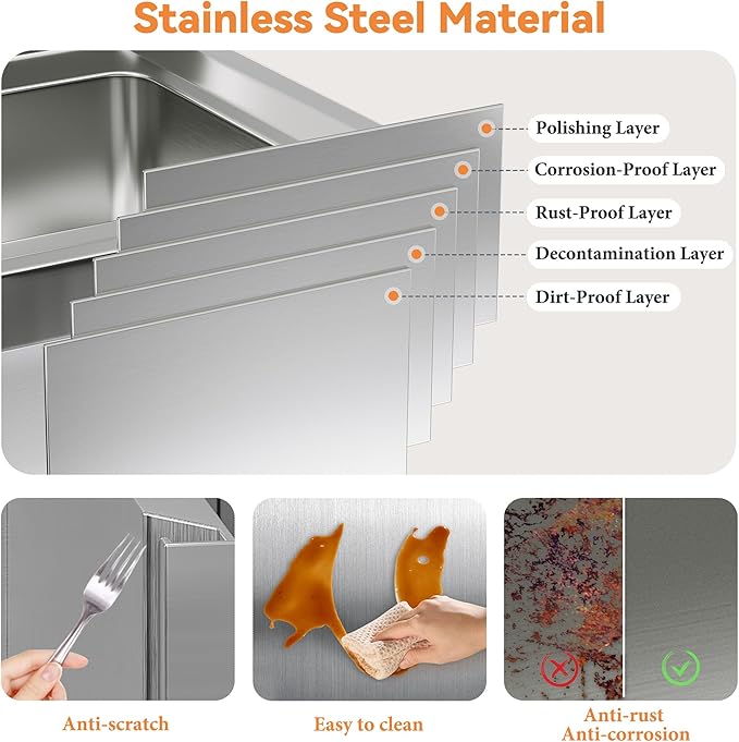 Jocisland Outdoor Kitchen Drawers 28" W×23" D×23" H Stainless Steel Drawers for Outdoor Kitchens, Single Door Trash Drawer & 3-Drawer Cabinet, Built-in BBQ Island Storage