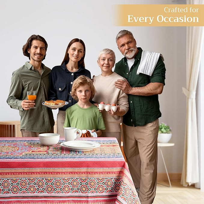 Maison d' Hermine Table Cloth Rectangle Table 100% Cotton 70 x 108 Inches Fall Tablecloth Reusable Everyday Use for Thanksgiving Christmas Decorations Dining Farmhouse Party (Ispahan)