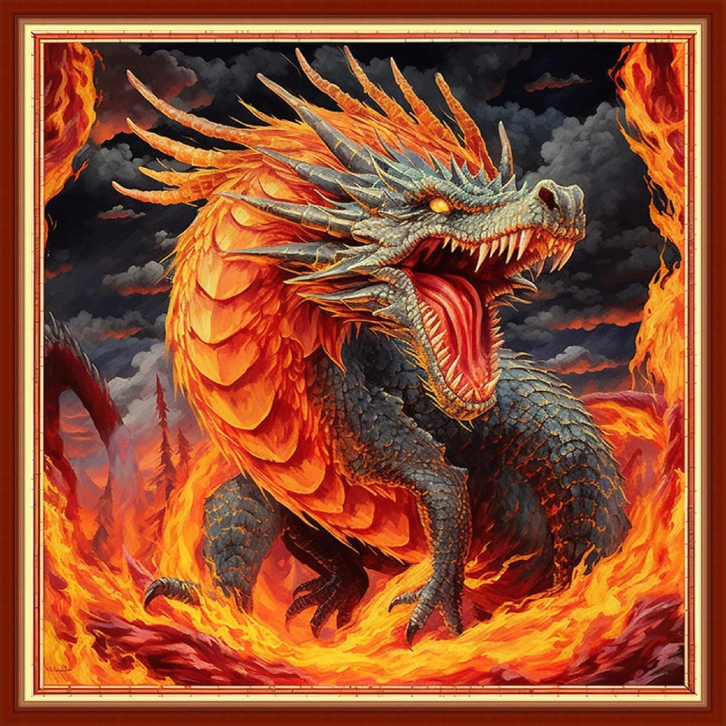 Foxhool Beginners Cross Stitch Kits Stamped Full Range of Embroidery Kits for Adults DIY Cross Stitches kit Embroidery Patterns for Needlepoint kit-Fiery Dragon 17.7x17.7 inch