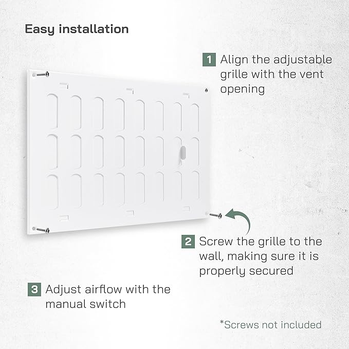 Vent Systems 12" x 8" Inch (Overall) White Metal Vent Cover - Durable Wall and Ceiling Adjustable Air Return Grille with Built-in Mesh Screen - HVAC Ventilation Duct Cover for Indoor and Outdoor Use