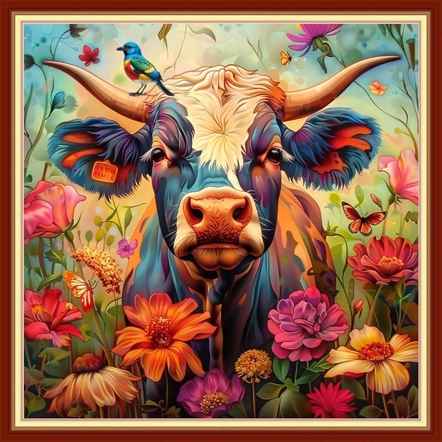 Joyhoor Stamped Cross Stitch Kits for Beginners, Needlepoint Kits for Adults, 11CT Counted Embroidery Kits-Colored Cattle 18x18 inchs