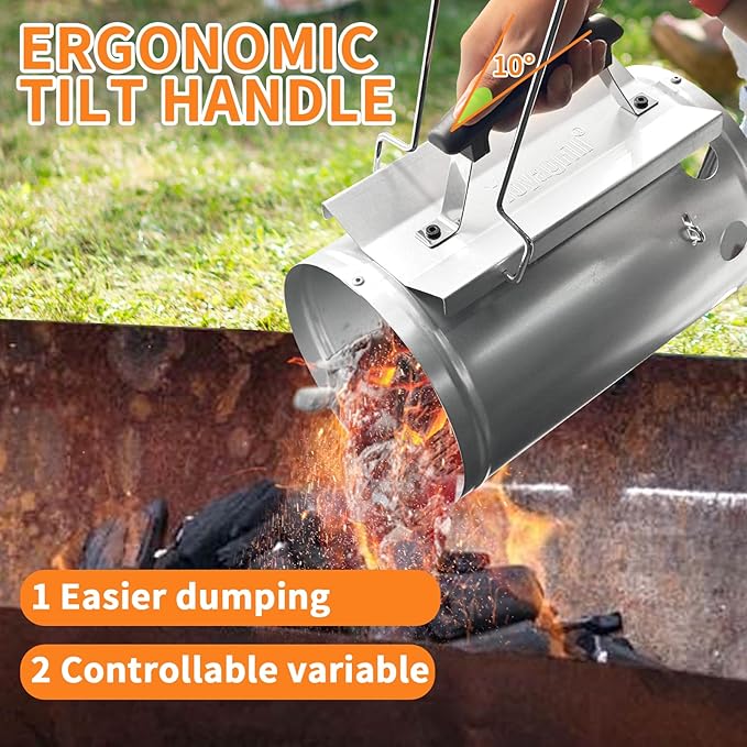 7.5X12inch XL Charcoal Chimney Starter with Electroplated Handle, Durable Fire Starter with Large Capacity Rapidfire Chimney Starter, Tilted Handle Design for Safe