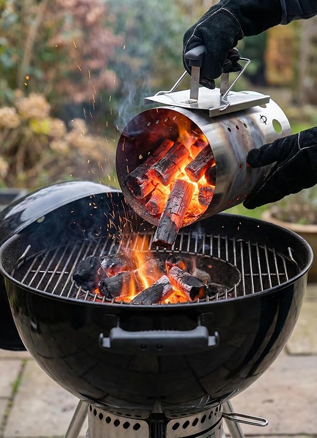 The Bincho Grill Stainless Steel Charcoal Chimney Starter – Perfect for Binchotan Charcoal & All Lump Charcoals, Built for Extreme Heat, Rust Resistant, Heat Shield Handle