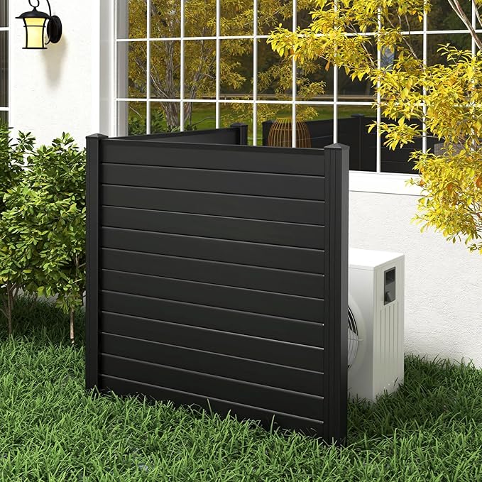 Giantex Air Conditioner Fence 4 Panels - 48''W x 48''H Outdoor Privacy Screen with Upgraded Metal Stakes, PVC Trash Can Enclosure, Decorative Garden Fences for Patio Lawn AC Unit Pool Pump, Black