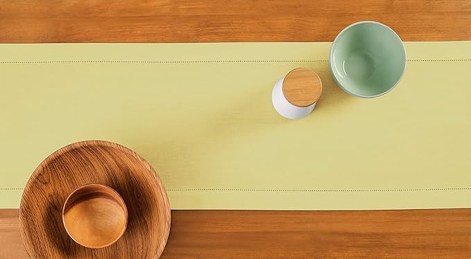 Solino Home Yellow Table Runner 36 Inches - Cotton Linen Hemstitch Coffee Table Runner 14 x 36 Inch Ideal for Dresser Tables, Spring, Easter