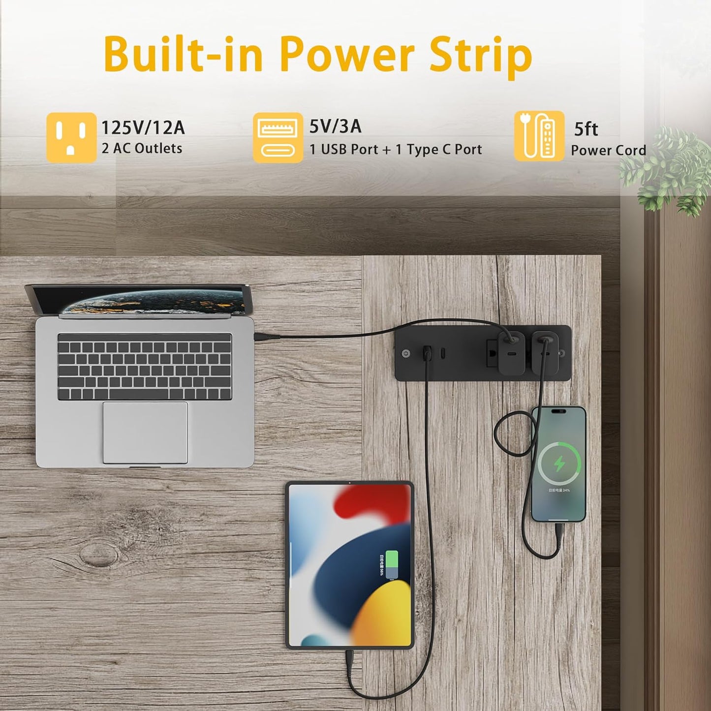 TIQLAB L Shaped Computer Desk with Power Outlets, 47 Inch Gaming Desk, Small Desk Corner Desk with Reversible Shelves, Study Desk Writing Desk for Home Office Bedroom, Work from Home, Beige, Grey
