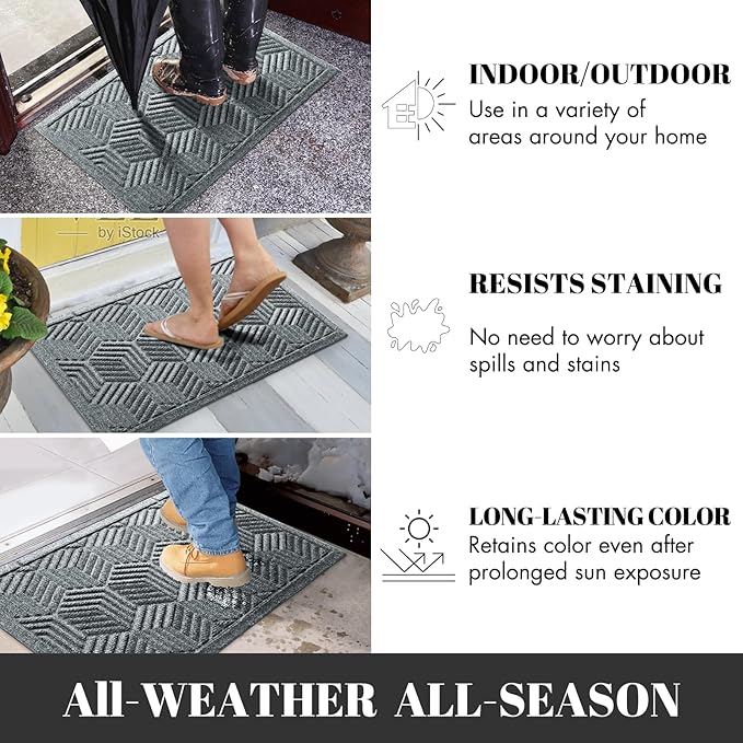 Yimobra Large Door Mat 47x32, All-Season Waterproof Outdoor Mats for Front Door Entrance with Drainage Holes, Heavy Duty Non-Slip Doormat for Garage Patio Entryway Indoor, Black Gray