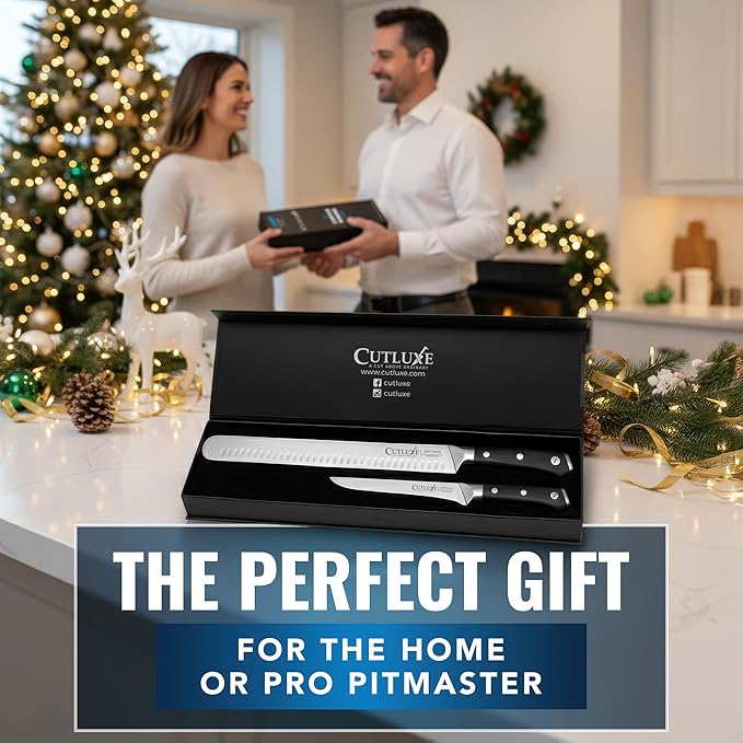 Cutluxe Carving Knife Set for BBQ & Brisket – Razor Sharp German Steel Slicing and Boning Knife for Meat Cutting, Full Tang & Ergonomic Handle, Grilling Gifts for Men – Artisan Series